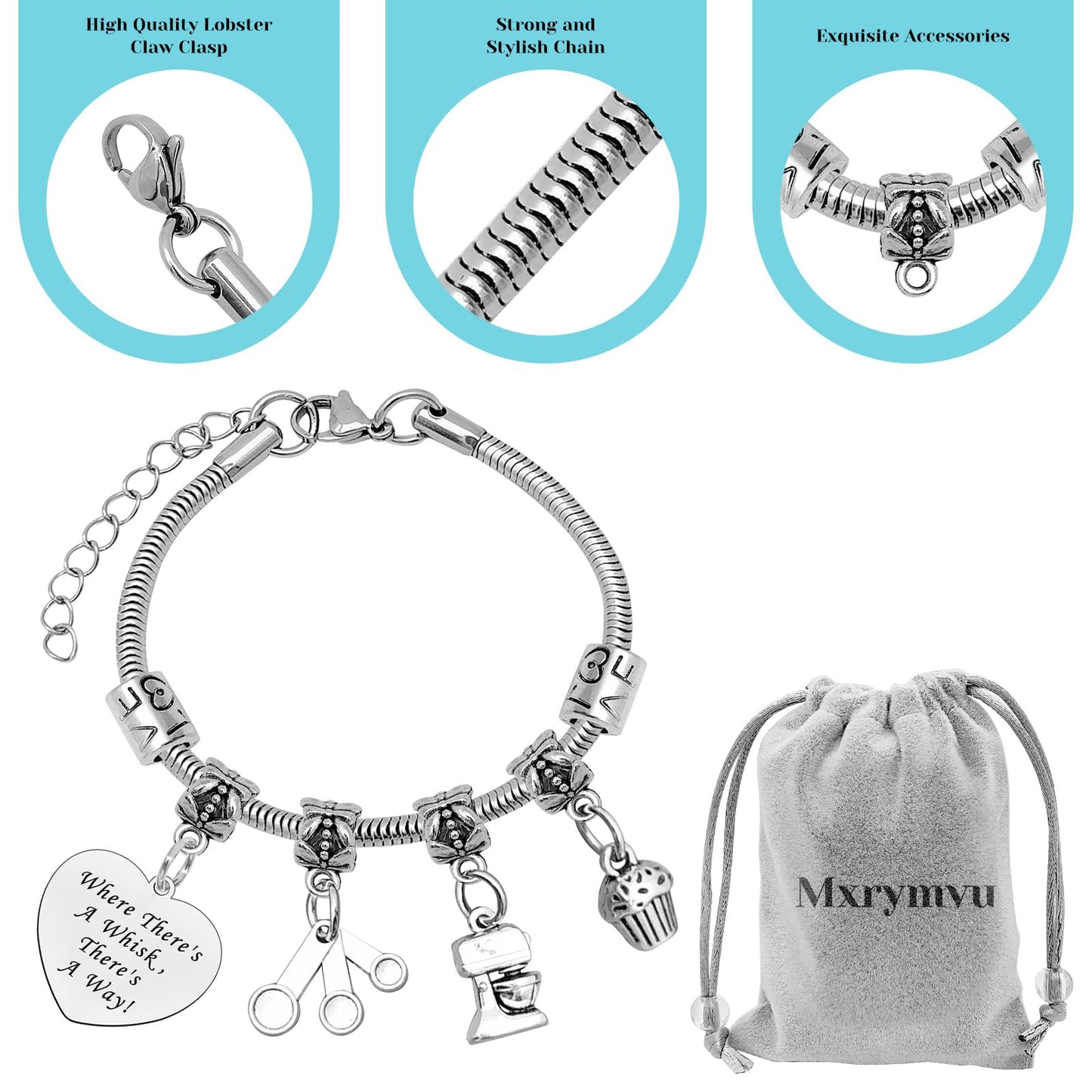 Mxrymvu Baking Gift for Women Bracelet Baking Lover Gift Bakers Themed Accessories Gifts for Culinary Student Inspirational Gifts for Bakers Christmas Birthday Graduation Present Jewelry
