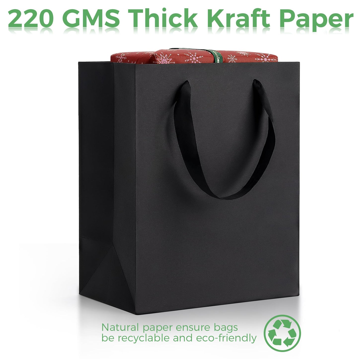 MOXARYSU Black Gift Bags With Handles: 8x5x10 Inch 50pcs Black Paper Bags Medium Bulk For Party Shopping Birthday Wedding (M, 50)