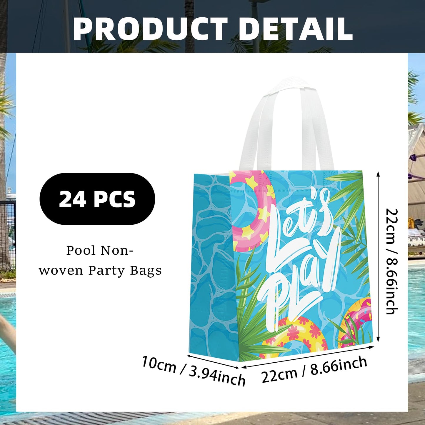 KERINGO 24 PCS Pool Party Favors Gift Bags Summer Beach Swimming Theme Non-Woven Gift Treat Bags with Handles for Summer Pool Party Supplies