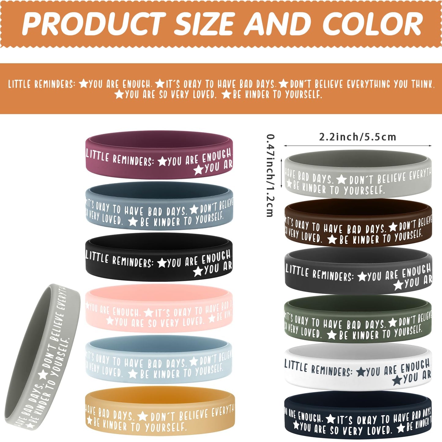 Ecation 36 Pcs Mental Health Awareness Month Wristbands Bulk Motivational Rubber Bracelets Positive Silicone Bracelets Mental Health Gifts for Office Public Social Event Student