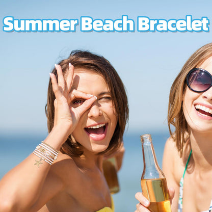 Mikovivi 7pcs Summer Beach Bracelets for Women, Stackable Shell Seashell Starfish Beaded Surfer Bracelets Set Boho Seaside Holiday Vacation Party Friendship Jewelry Gift