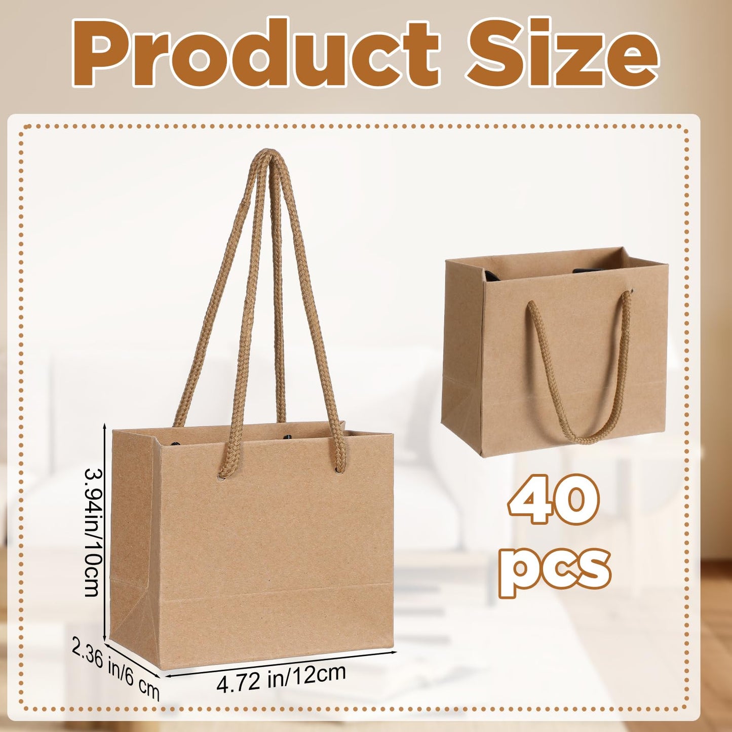 Caeuiciw 40 Pcs Brown Mini Gift Bags with Handle Gift Card Bags Bulk Extra Small Paper Party Favor Boxes Tiny for Christmas Wedding Baby Shower Birthday Wrapping Supplies, 4.7 x 3.9 x 2.3 Inches