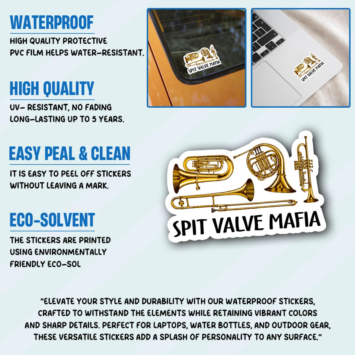 3Pcs Spit Valve Mafia Sticker Brass Player Trumpet Trombone Tuba Gift Spit Valve Mafia Stickers Musician Trumpet Trombone Horn Euphonium Tuba Car Decal for Laptop Water Bottle Toolbox Case (S1, 3")