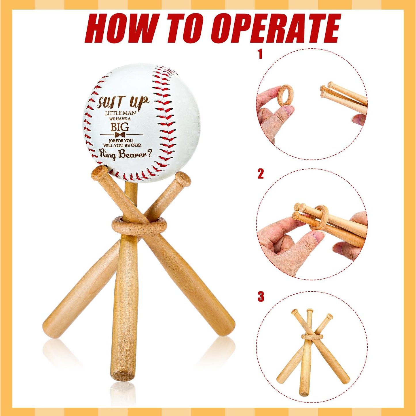 Seenelling Ring Bearer Proposal Gifts Will You Be Our Ring Bearer Baseball Gift with Display Wooden Stand Holder Wedding Request Baseball Present for Wedding Day Party Favor