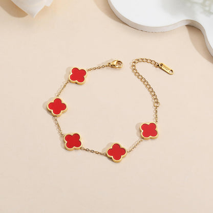 AIPPK 18K Gold Plated Clover Lucky Bracelet for Women White/Black/Red/Green Flower Four Leaf Link Bracelets Trendy Jewelry Gifts for Women