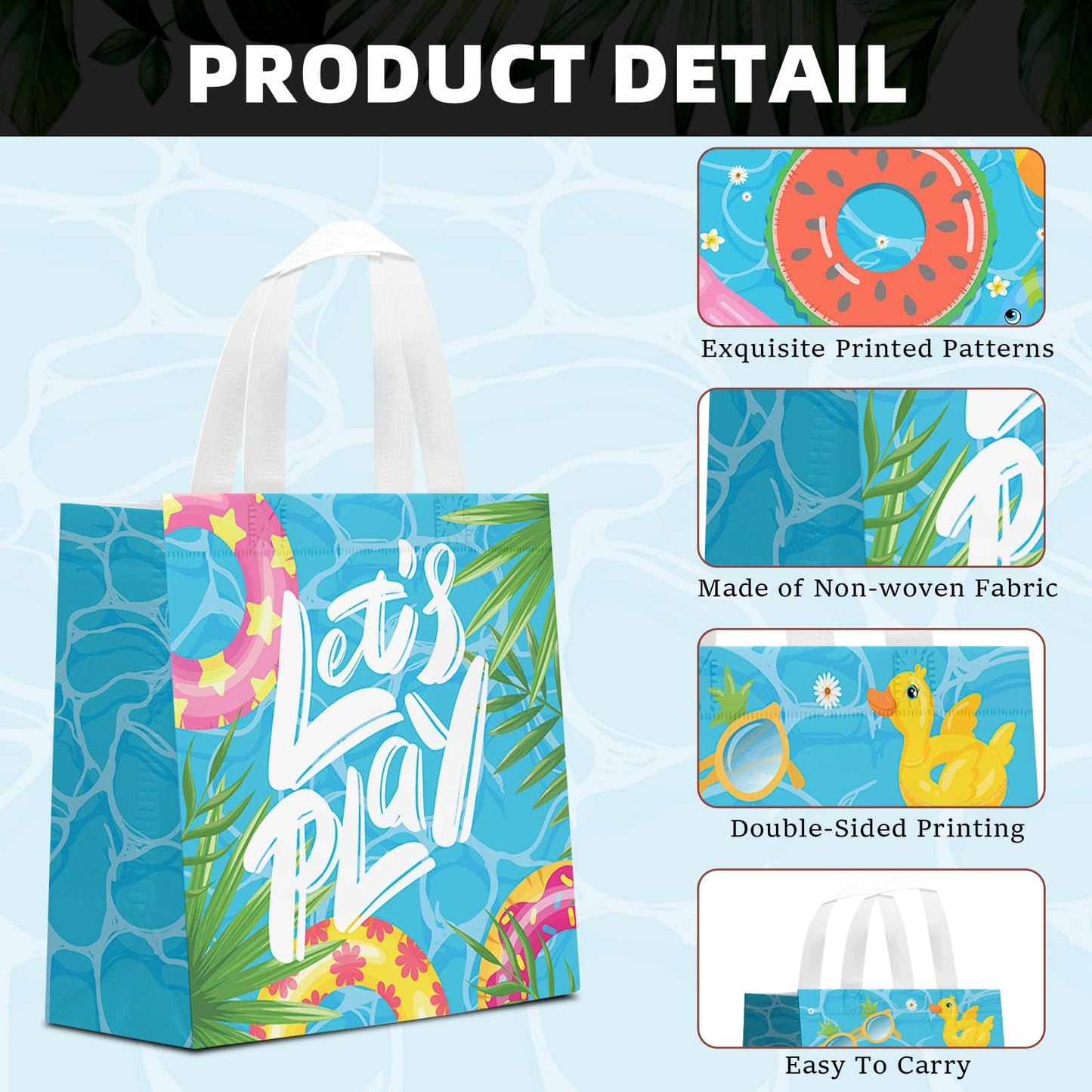 KERINGO 24 PCS Pool Party Favors Gift Bags Summer Beach Swimming Theme Non-Woven Gift Treat Bags with Handles for Summer Pool Party Supplies