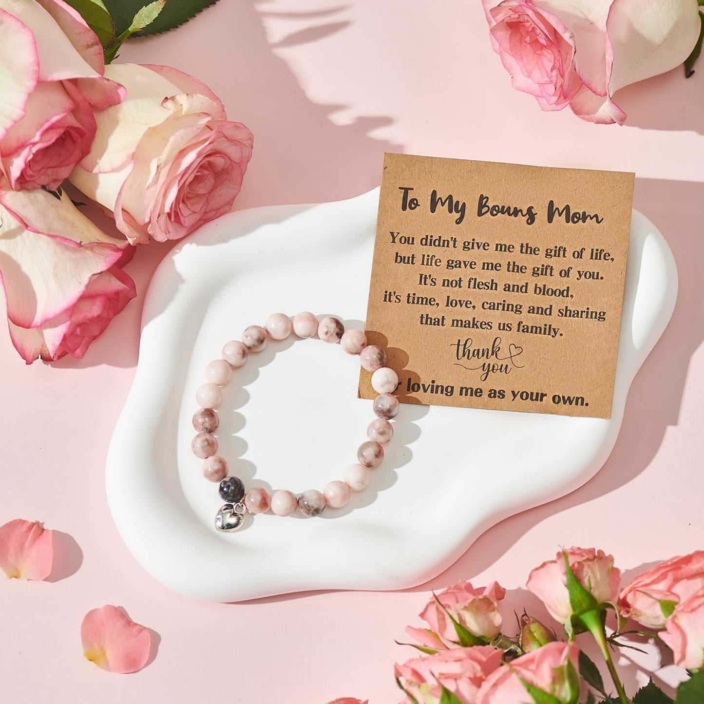 Bonus Mom Birthday Gifts Basket from Daughter Son, Mothers Day Birthday Unique Thank You Gift Set for Step Mom,Mother in Law, New Mom, Stepmother Glass Cup Bag Socks Candle Bracelet Keychain