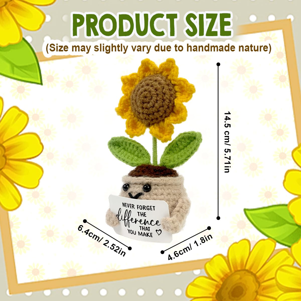 Tiny Detalles Birthday Gifts for Women - Mini Positive Crochet Sunflower, Unique Teacher Appreciation Gifts, Thank You Gifts for Women, Nurse, Friends, Coworker and Sunflower Decor