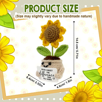 Tiny Detalles Birthday Gifts for Women - Mini Positive Crochet Sunflower, Unique Teacher Appreciation Gifts, Thank You Gifts for Women, Nurse, Friends, Coworker and Sunflower Decor