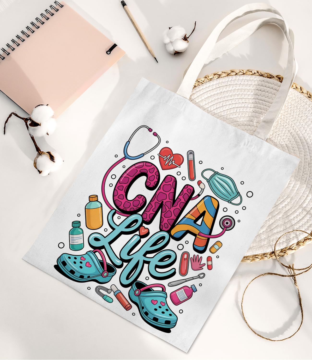 Nurse Canvas Tote Bag for Women Cute Reusable Grocery Shoulder Bag Gifts for Nurse