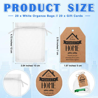 Tondiamo 20 Sets Estate Agent Gifts for Clients Bulk Home Sweet Bottle Opener Keychains Thank You Cards and Organza Bags Real Estate Agent Supplies Closing Gifts for Home Buyers
