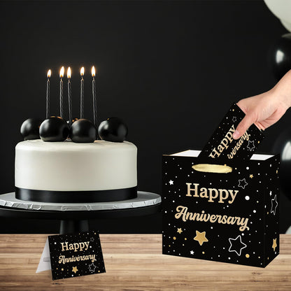 ONANNA Small Anniversary Themed Gift Bag with Tissue Paper and Greeting Card 7" Wedding Anniversary Wrpping Gifts Bag for Men Women Boyfriend Husband, Black Gold Romantic Milestone Party Supplies