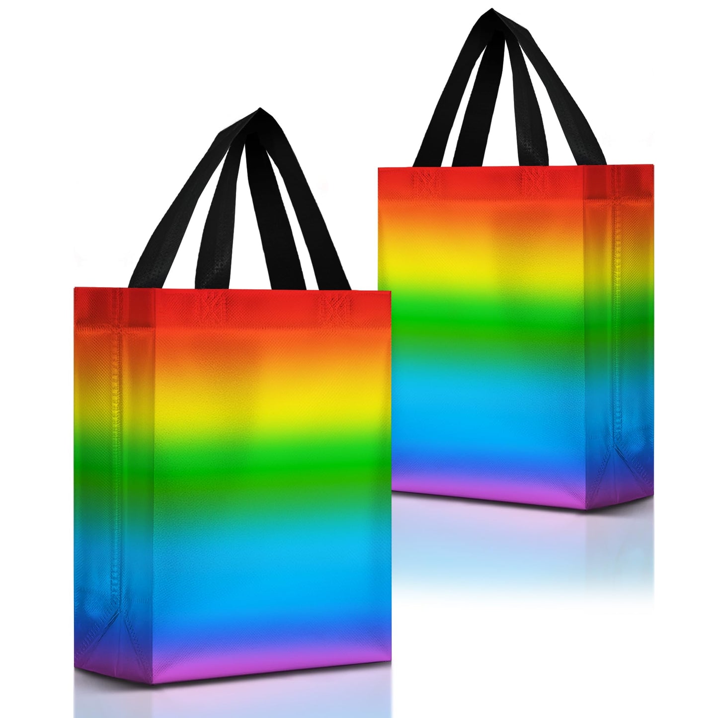 Nush Nush Holographic Rainbow Gift Bags Medium Size– Set of 12 Colorful, Reusable Rainbow Gift Bags with Handles - Ideal Goodie Bag for Birthday Party, Kids Party, Sleepover, Pride Events - 8x4x10