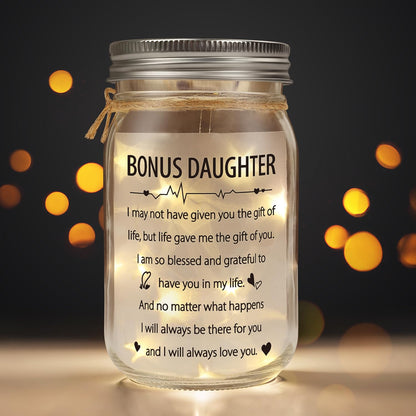 Bonus Daughter Mason Jar Night Light, Bonus Daughter Birthday Gifts from Stepmom, Step Daughter Gifts, Gifts for Daughter in Law