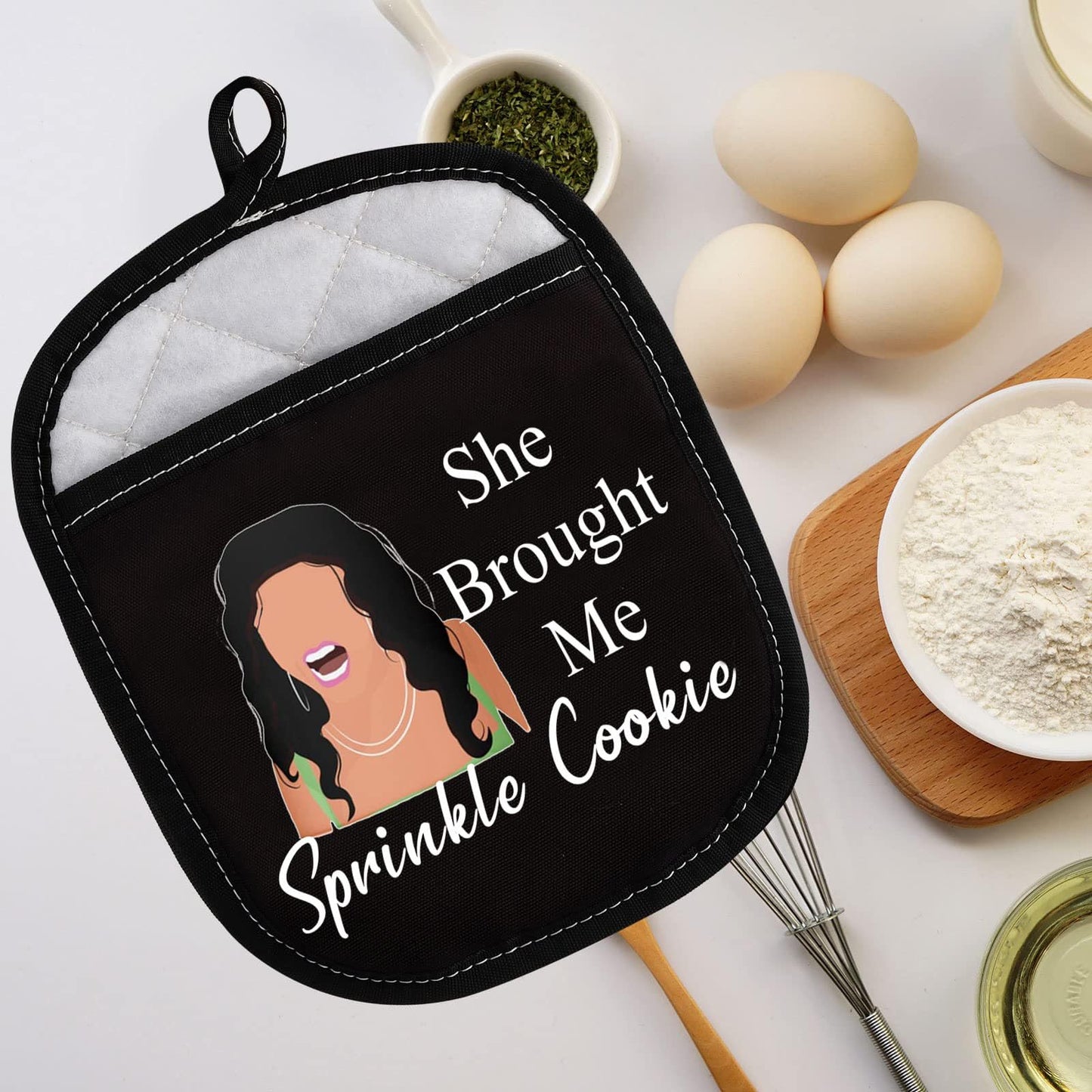 LEVLO Real Housewife Kitchen Pot Holder RHONJ TV Gift She Brought Me Sprinkle Cookie Oven Mitt for Fans Mom(Sprinkle Cookie)
