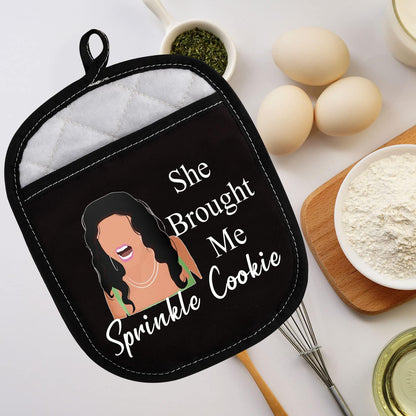 LEVLO Real Housewife Kitchen Pot Holder RHONJ TV Gift She Brought Me Sprinkle Cookie Oven Mitt for Fans Mom(Sprinkle Cookie)