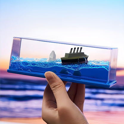 Unsinkable Titanic Cruise Ship in a Bottle - Cruise in Ocean Wave Desk Decor for Home Office Decorations, Unique Birthday Gifts for Men Women Titanic Lovers, Liquid Motion Art Desktop Ornament