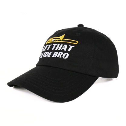 InnoBeta Trombone Player Gifts - Let that Slide Bro Funny Marching Band Hat - Adjustable Embroidered Baseball Cap Black