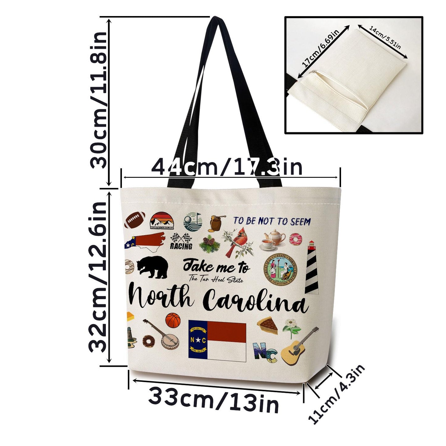Take Me To North Carolina Tote Bag Reusable Grocery Bags Aesthetic Shopping Shoulder Handbag with Interior Pocket Lightweight & Washable Stylish North Carolina Travel Present for Women