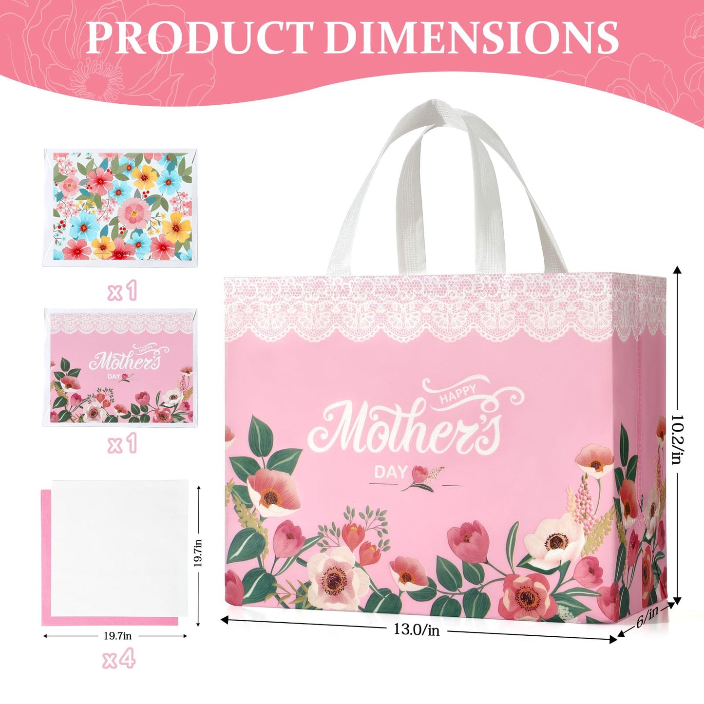 STYPOP 13" Mothers Day Gift Bags with Tissue Paper,2 Pack Large Mother's Day Bag Bulk,Reusable Gift Bags with Handles - Mothers Day Gifts for Mom,Grandma,Sister,Nana,Friends (Pink, White)