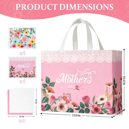 STYPOP 13" Mothers Day Gift Bags with Tissue Paper,2 Pack Large Mother's Day Bag Bulk,Reusable Gift Bags with Handles - Mothers Day Gifts for Mom,Grandma,Sister,Nana,Friends (Pink, White)