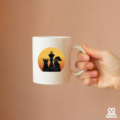 Panvola Vintage Chess Retro Sunset Retro Chess Gifts Player Coach Board Game Lover Dad Boyfriend Husband Brother Grandpa Uncle Novelty Drinkware Ceramic Mug 11 oz White
