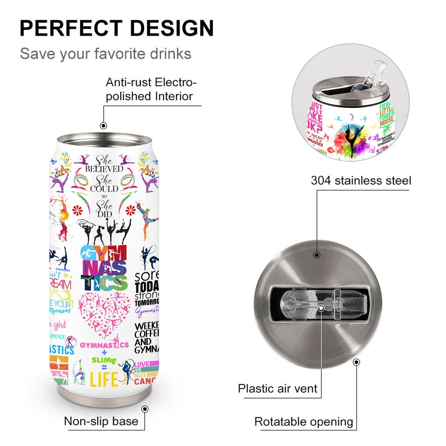 Gymnastics Tumbler Cup With Lid,Gifts For Gymnast Gymnastic Birthday Gift Stainless Steel Vacuum Coffee Mug Cup Gymnastic Gifts For Women Girls 17 Oz