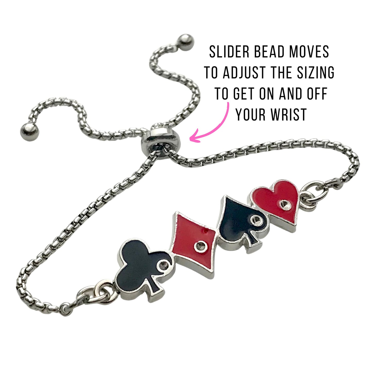 Card Player Bracelet Adjustable with the 4 Suit of Cards Hearts Spades Diamond Clubs Poker Casino