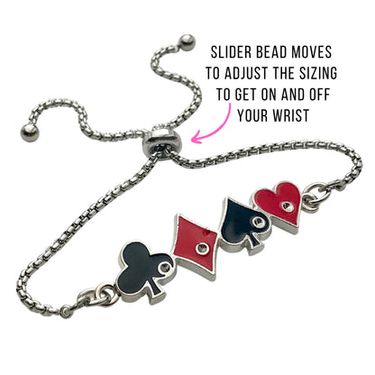 Card Player Bracelet Adjustable with the 4 Suit of Cards Hearts Spades Diamond Clubs Poker Casino