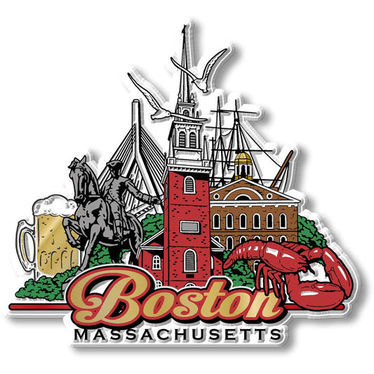 Boston City Magnet by Classic Magnets, 3D Rubber Vintage-Style Collectible Souvenirs and Gifts Made in the USA, 4" x 3.6"