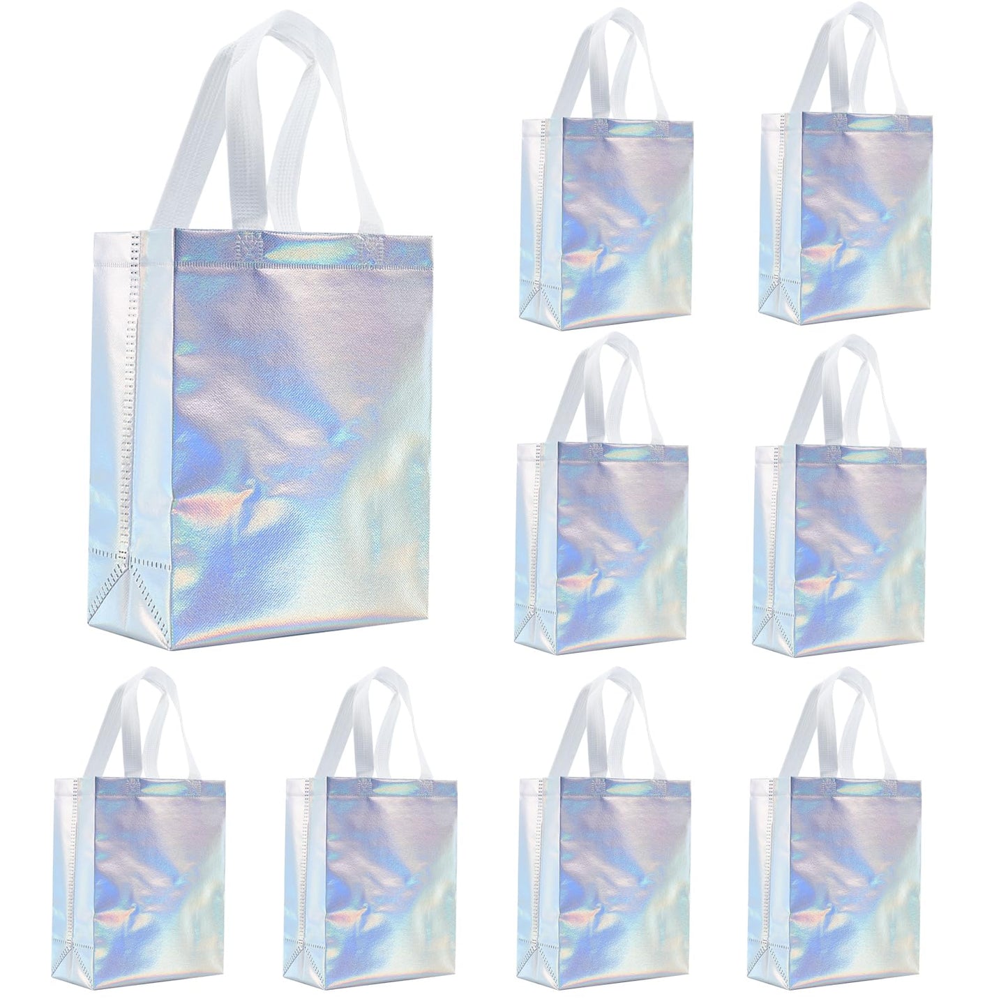 Tendwarm 12 Pcs 8x4x10 Inches Reusable Iridescent Gift Bag Favor Bags for Party Wedding Christmas Medium Size