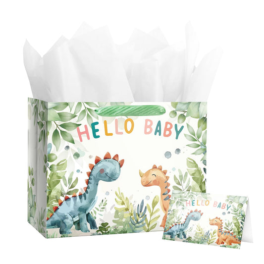 Linelglobal Dinosaur Gift Bag with Tissue Paper – Perfect for Boys, Girls, Kids' Birthdays & Baby Showers