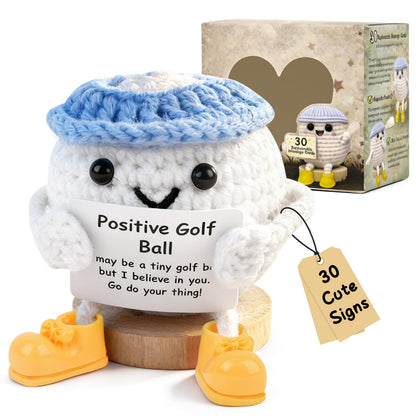Fathers Day Golf Gifts, Funny Positive Golf Ball, Crochet Golf Ball with 30 Replaceable Cards & Removable Base, Funny Emotional Support Presents for Dad, Men, Women, Golfer Home Office Desk Decor