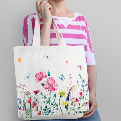 Bencailor 6 Pcs Floral Canvas Tote Bags Bulk Summer Flower Tote Gift Bags Reusable Aesthetic Wildflowers Shopping Grocery Handbags for Women Gifts