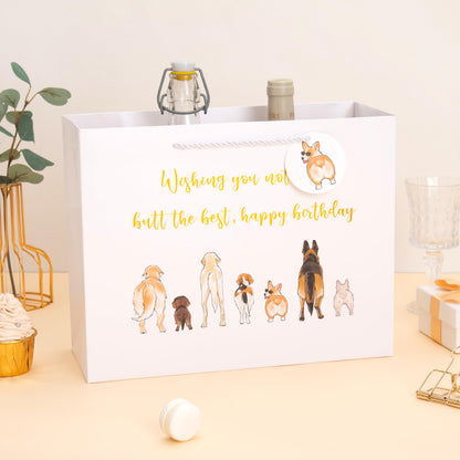Crisky 13" Funny Dog Happy Birthday Gift Bag with Tissue Paper and Card for Women, Men, Girls, Boys, Kids, Friends, Wishing You Nothing but the Best Bags with Handles for Party