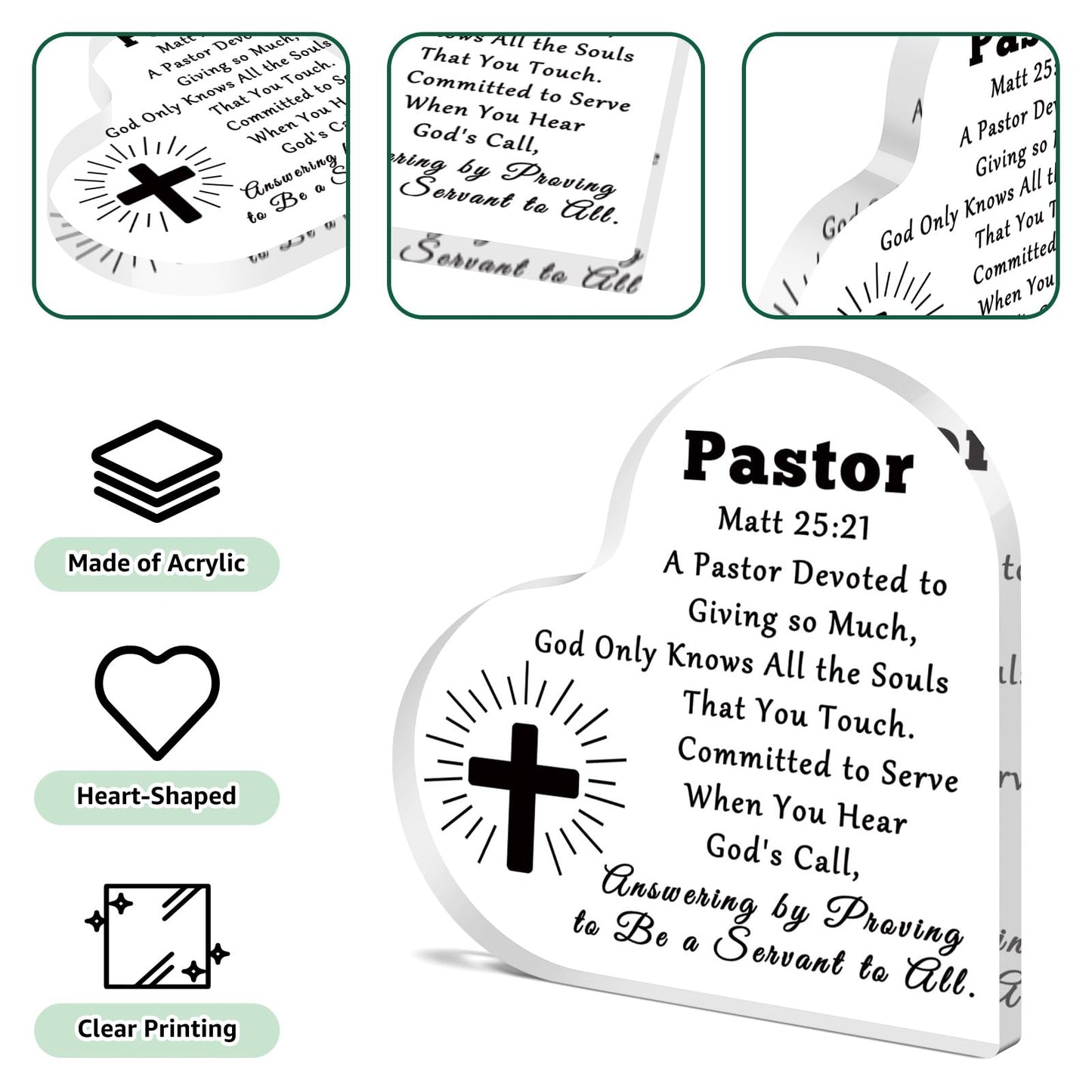 Pastor Appreciation Gifts Acrylic Plaque Thank You Gifts for Pastor Preacher Priest Religious Christian Gifts Christmas Birthday Retirement Gifts for Pastor Catholicism Coworker Friends Desk Sign