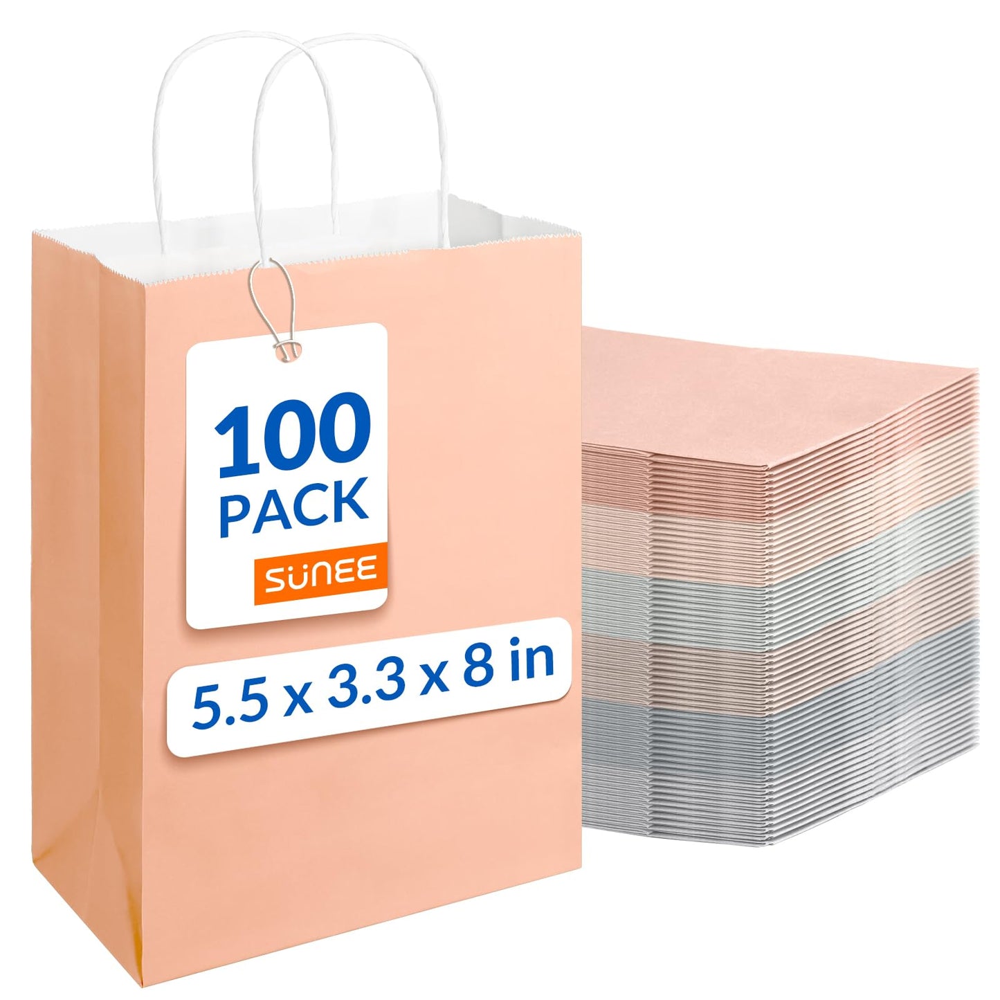 SUNEE Gift Bags with Handles 5.5x3.3x8, 100 Pcs Small Paper Gift Bags Bulk, 6 Pastel Color for Wedding, Birthday, Party Supplies and Celebrations