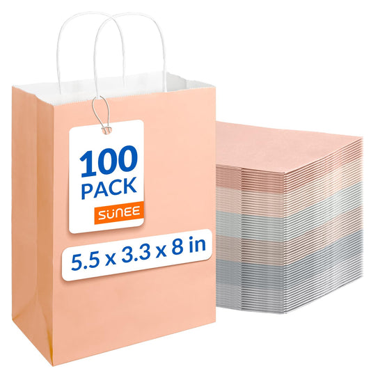 SUNEE Gift Bags with Handles 5.5x3.3x8, 100 Pcs Small Paper Gift Bags Bulk, 6 Pastel Color for Wedding, Birthday, Party Supplies and Celebrations