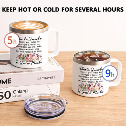 Lifecapido Regalos para la abuela, Regalos Para El Dia De La Madre, Regalo De Cumpleaños para Madre, La abuela Querida Stainless Steel Coffee Mug, Regalos para Mujer in Mother's Day (14oz White)