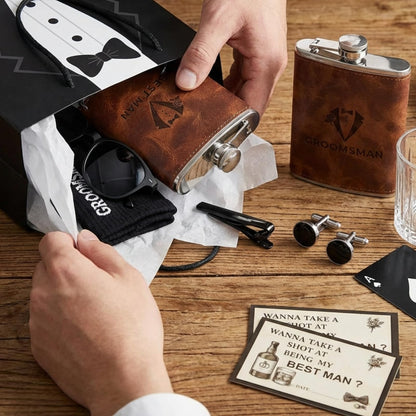 80 Pcs Groomsmen Gifts Set of 8,Groomsmen Proposal Box Gifts with Flasks Shot Glasses Socks Cuff Collar Clip Sunglasses Bottle Opener for Wedding Grooms Men Best Man Bachelor Party Favors
