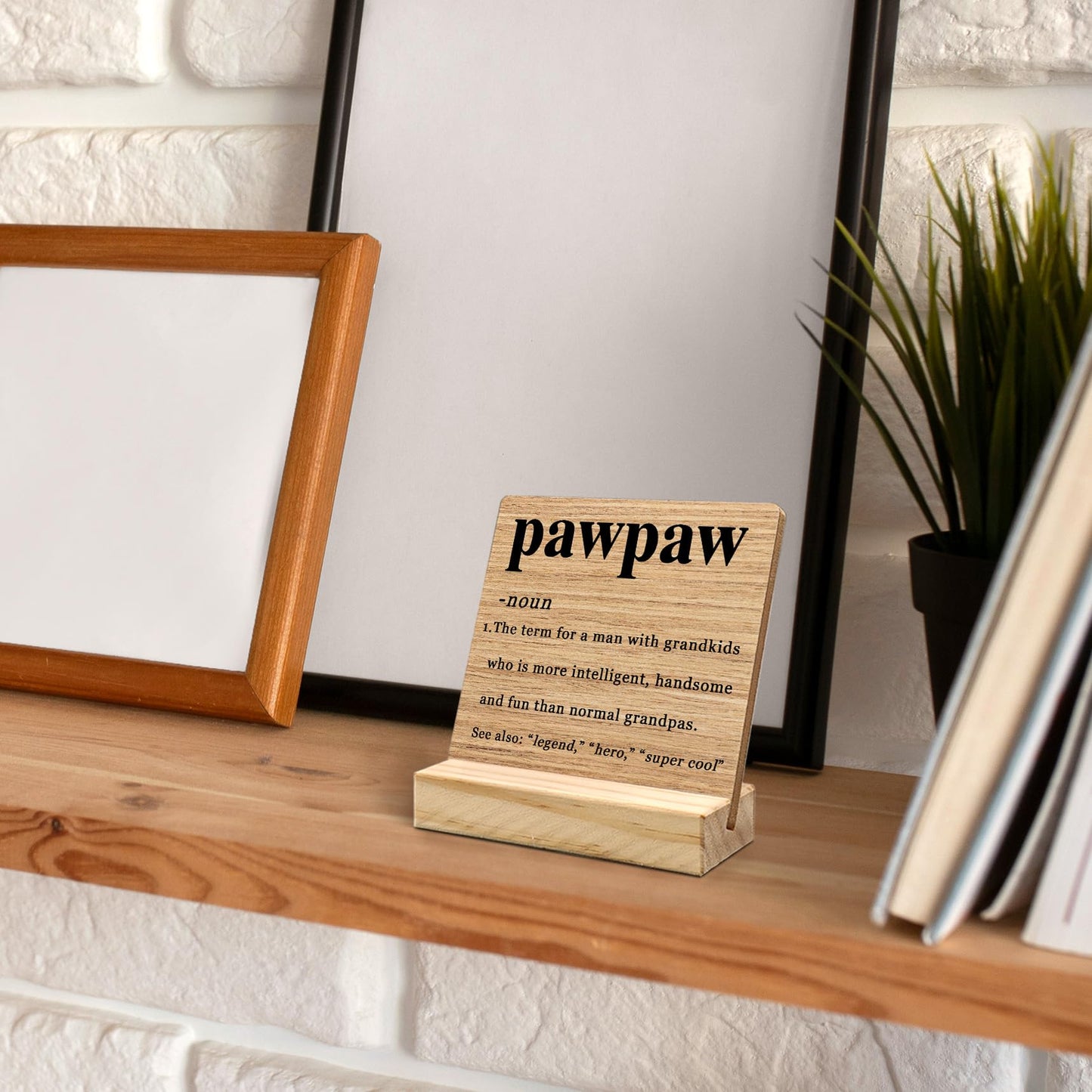 Pawpaw Gifts Desk Decor, Fathers Day Christmas Gift for Grandpa Grandfather Pawpaw Gifts from Grandkids Wood Plaque, PawpawDefinition Wooden Plaque Sign with Wood Stand for Home Office