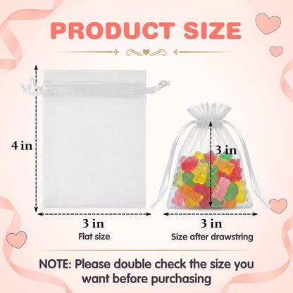 ANZNKU 50PCS White Organza Bags 3x4, Small Gift Bags Bulk for Sachet Jewelry Candy Treat, Mini Mesh Bag Drawstring Goodie Pouch for Wedding Birthday Party Favor Baby Shower & Graduation Gifts