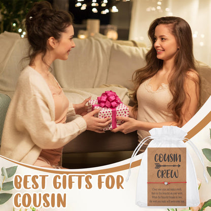 Tondiamo 6 Pcs Cousin Bracelets Cousin Gifts for Women with Wish Cards and Bags for Sister Friendship Birthday Party Gifts