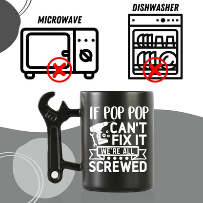Onebttl Pop Pop Gifts From Grandkids Coffee Mug with Wrench Handle - Grandpa Funny Ceramic Mug, 13.5oz/400ml
