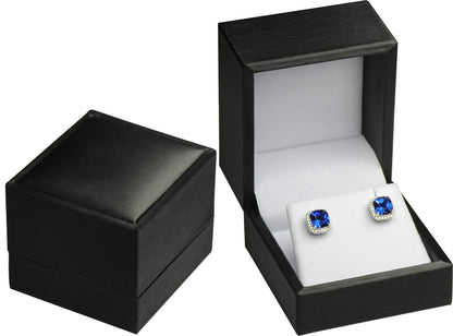 The Jewellery Pak Black Earring Necklace Pendant Set Jewelry Gift Box Premium Soft Touch PU Leather Exterior Material Pure White Velvet Interior Size 2.5〞(W)*2.5〞(D)*2〞(H)