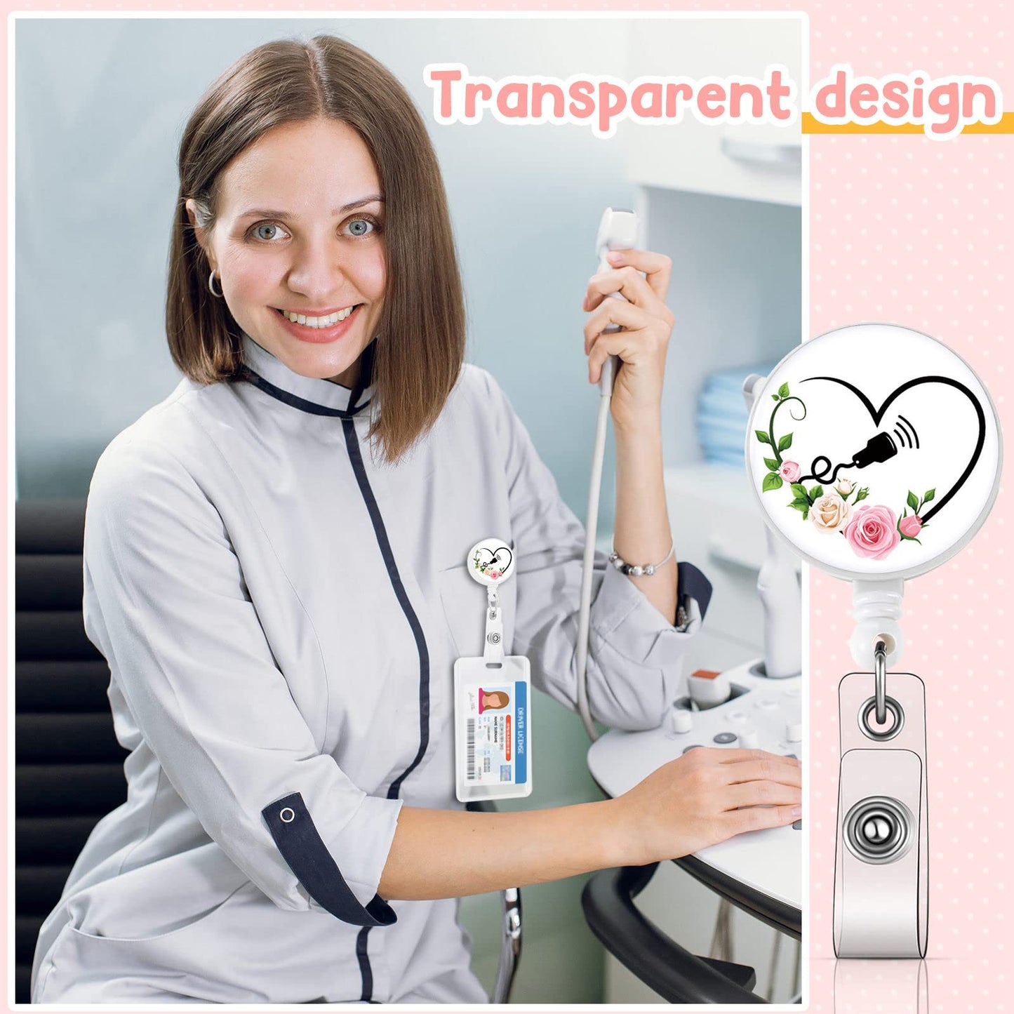 XunYee 3 Pcs Nurse Week Employee Appreciation Gifts Ultrasound Tech Badge Reel Retractable Rainbow Uterus Sonographer Badge Holder ID Name Card Medical Reel for Nurse Rn Office Worker Employee