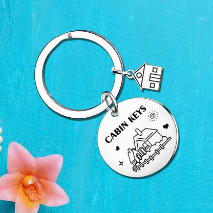 Cabin Keychain New Home Gifts Housewarming Gifts for Family Friend County House Keyring Christmas Birthday Gift for New Cabin Owner