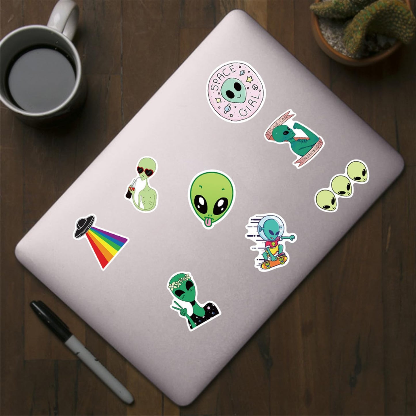 50 PCS Alien Sticker UFO Stickers for Teen, Vinyl Water Bottles Waterproof Sticker for Laptop Guitar Scrapbook Skateboard Stickers (Alien)