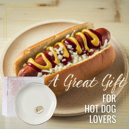 InnoBeta Hot Dog Gifts, Hot Dogs Gifts - 4.75" Handcrafted Ceramic Ring Dish with Gold Trim, Decorative Trinket Dish for Rings Earrings