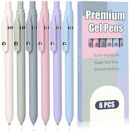 Fenmay Gel Pens, 6 Pcs Smooth Writing Pens No Bleed & Smear, Black Ink Cute Pens Fine Point (0.5mm), Retractable Aesthetic Pens School Office Supplies for Women & Men